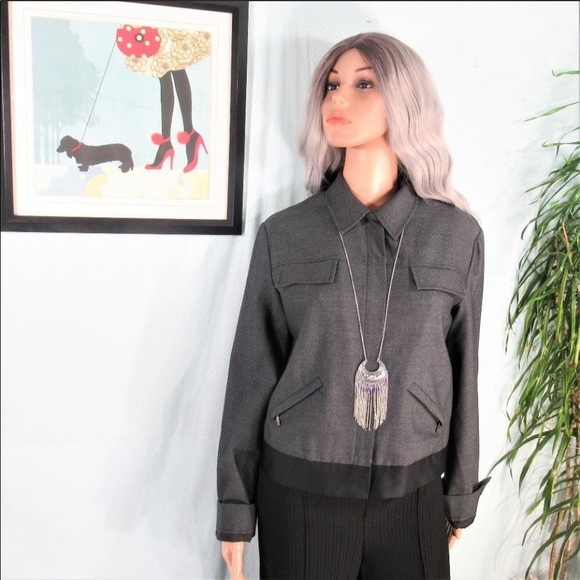 Calvin Klein Charcoal Gray Zip Crop Blazer - Picture 4 of 7